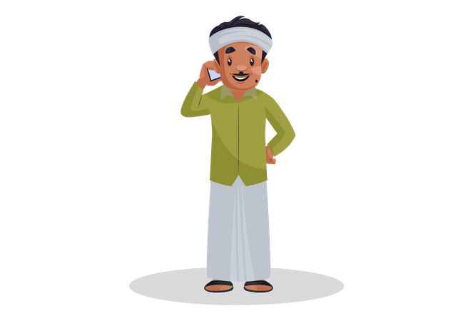 Male gardener talking on phone  Illustration