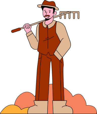 Male gardener with rake Illustration