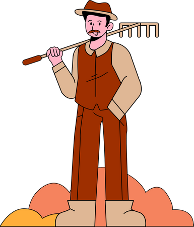 Male gardener with rake  Illustration