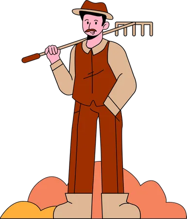 Male gardener with rake  Illustration