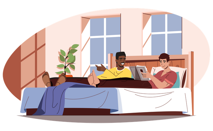 Male Gay couple sitting together  Illustration