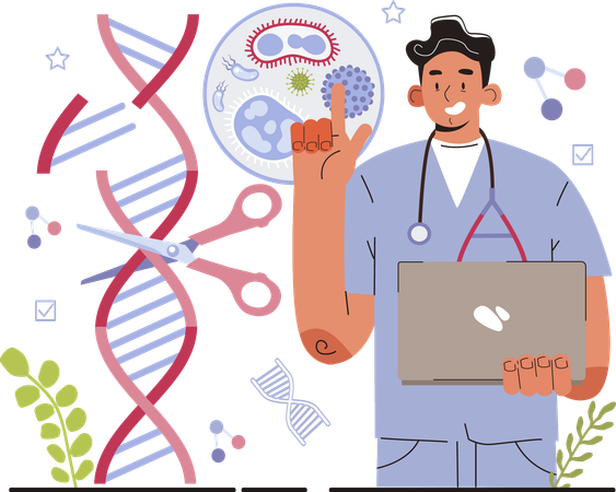 Male Geneticist doctor modifying dna  Illustration