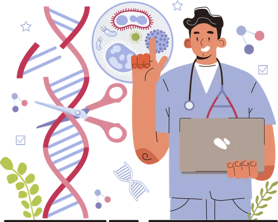 Male Geneticist doctor modifying dna  Illustration