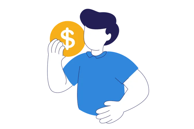 Male Character Holding Coin Money Getting Sales Profit Illustration