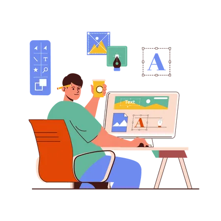 Male Ggraphic Ddesigner working on computer  Illustration