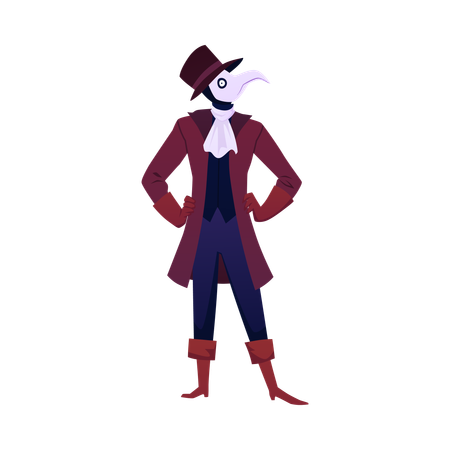 Male ghost in an old suit and with a plague mask  Illustration