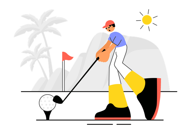 Male Golf Player hitting Ball  Illustration