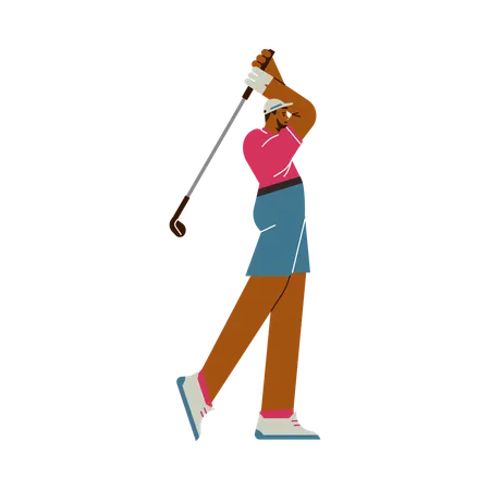 Male golf player hitting ball using golf stick  Illustration