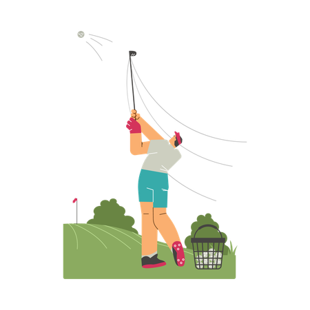 Male golf player strikes ball at golf ground  Illustration
