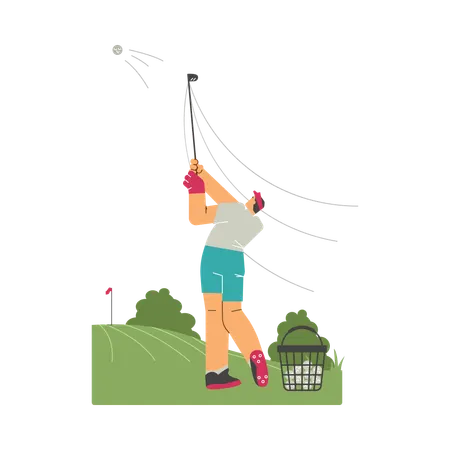 Male golf player strikes ball at golf ground  Illustration