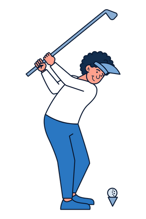 Male golfer hitting ball with stick  Illustration