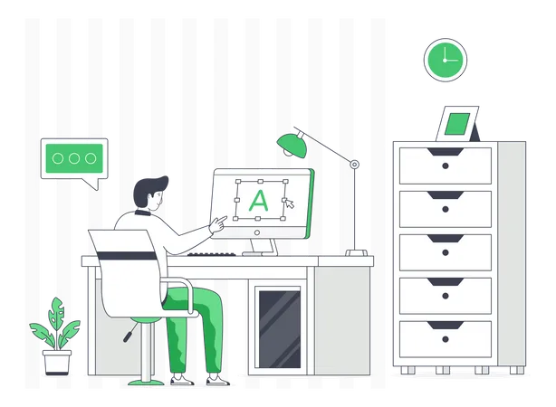 Person Working On Computer Flat Illustration Of Workspace Illustration