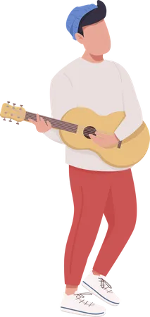 Male Guitarist Semi Flat Color Vector Character Standing Figure Full Body Person On White Music Performing Isolated Modern Cartoon Style Illustration For Graphic Design And Animation Illustration
