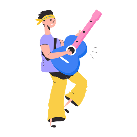 Male Guitarist playing guitar  Illustration