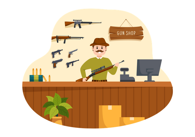 Male gun shop owner  Illustration