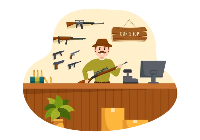 Male gun shop owner Illustration
