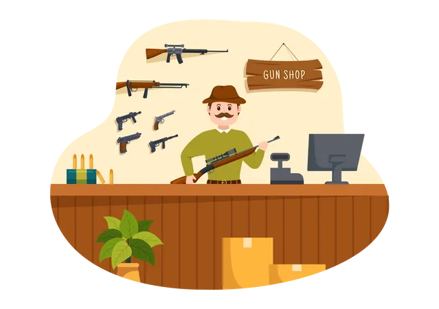 Male gun shop owner  Illustration