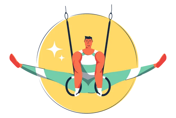 Male gymnast Performing with hanging hoop Illustration