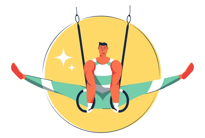 Male gymnast Performing with hanging hoop  Illustration