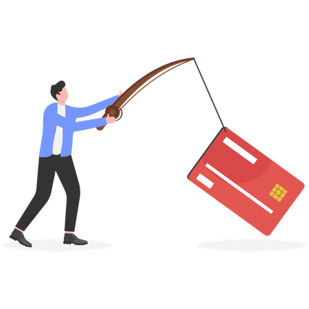Male hacker doing credit card phishing  Illustration