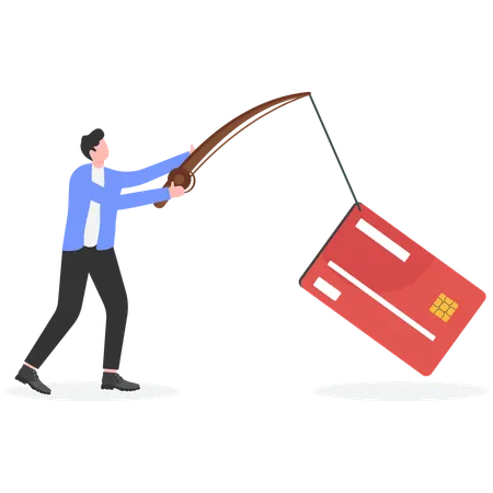 Male hacker doing credit card phishing  Illustration