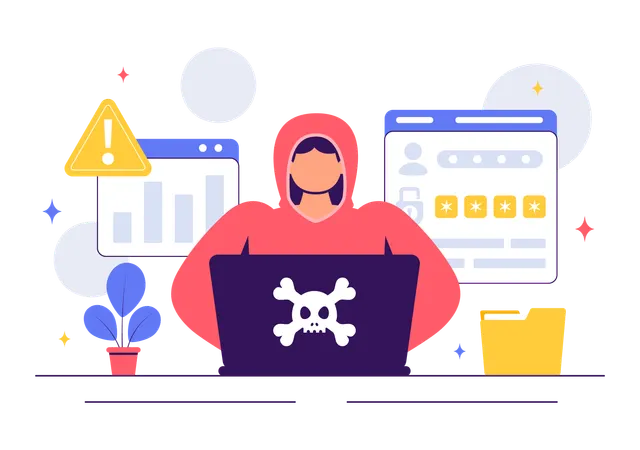 データをハッキングする男性ハッカー  イラスト