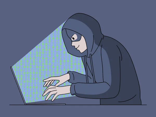 Male hacker hacking system  Illustration