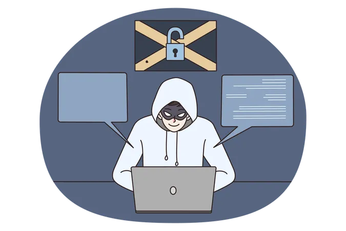 Male hacker steal personal data from computer  Illustration