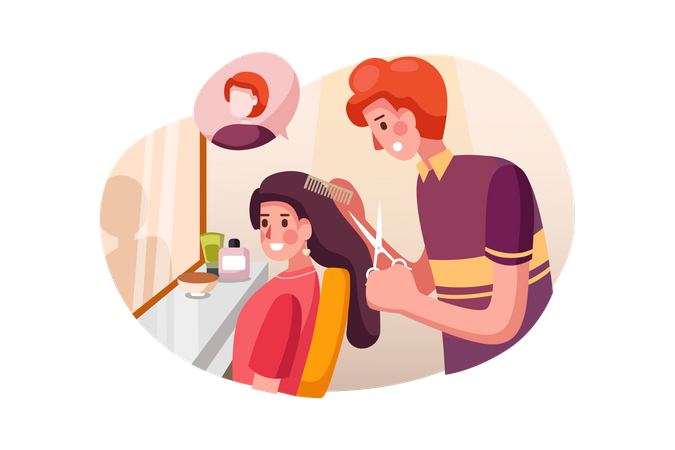 Male hair stylist cutting hair  Illustration