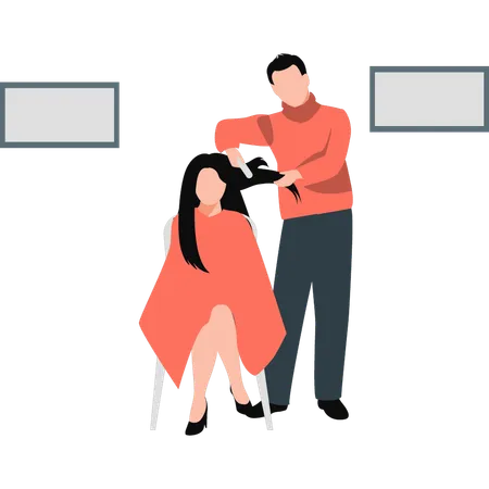 Male hairdresser making  girl's hairstyle  Illustration