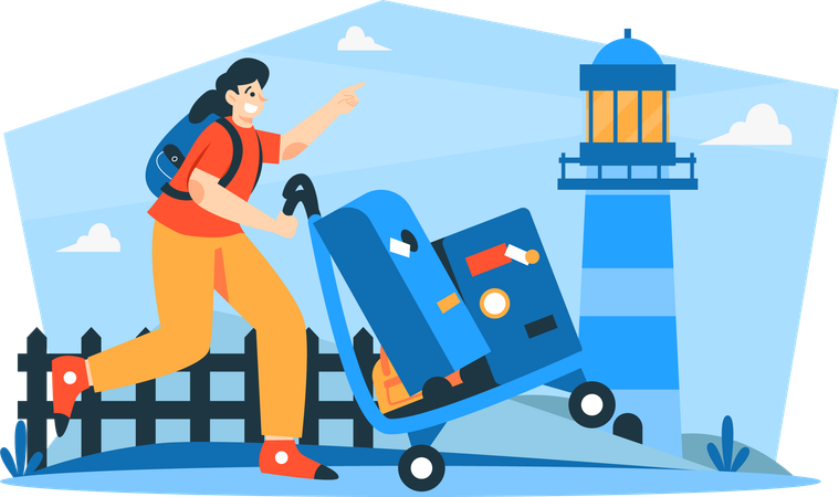 Male have arrived at vacation spot  Illustration