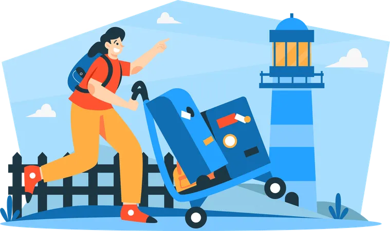 Male have arrived at vacation spot  Illustration