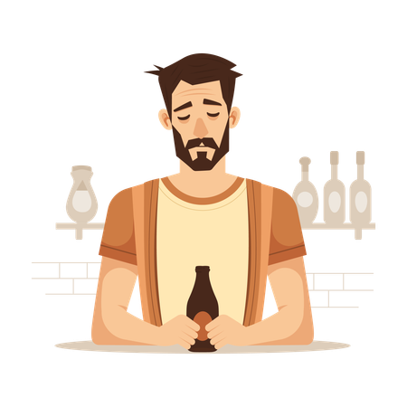 Male Having Beer Addiction  Illustration