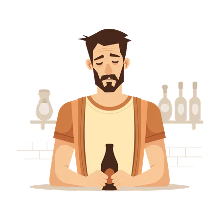 Male Having Beer Addiction  Illustration