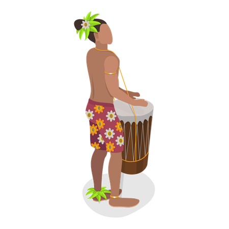 Male hawaiian dancer doing traditional dance  Illustration