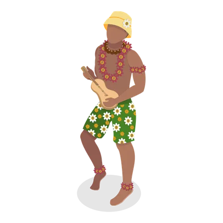 Male hawaiian dancer doing traditional dance  Illustration