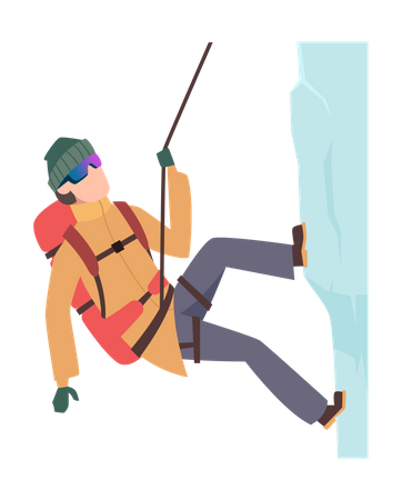 Male hiker climbing glacier Illustration
