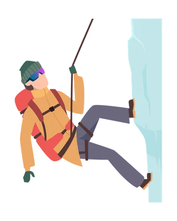 Male hiker climbing glacier Illustration