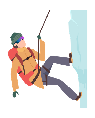 Male hiker climbing glacier  Illustration