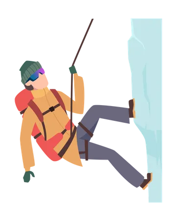 Male hiker climbing glacier  Illustration