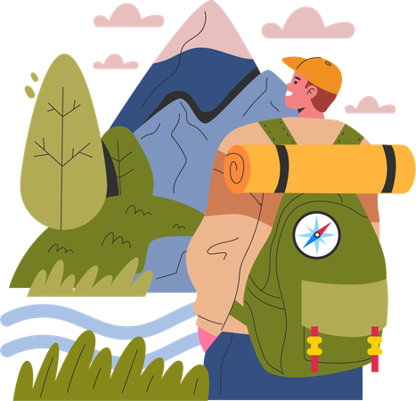 Male Hiker holding backpack  Illustration