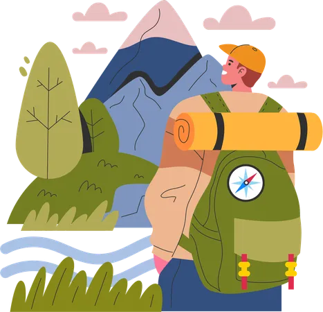 Male Hiker holding backpack  Illustration