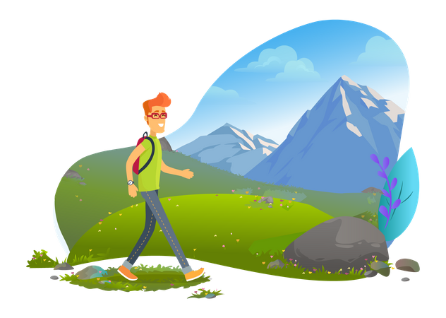 Male hiker walking with backpack  Illustration