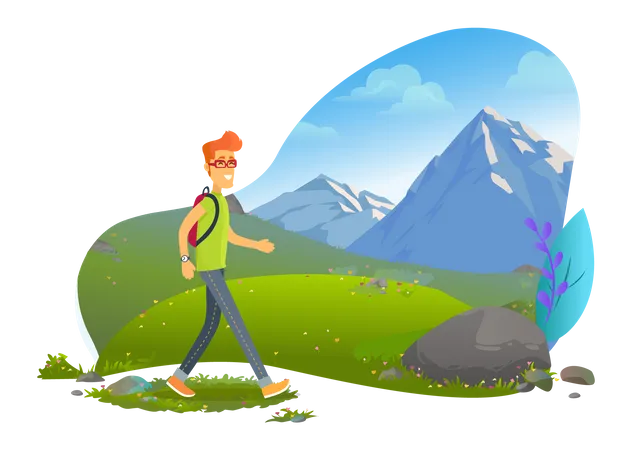 Male hiker walking with backpack  Illustration