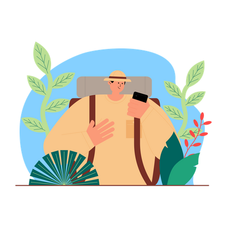 Male hiker with backpack  Illustration