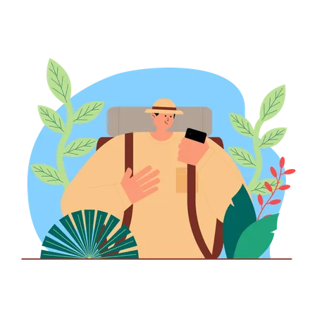 Male hiker with backpack  Illustration