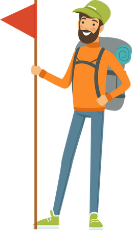 Male hiker with flag  Illustration