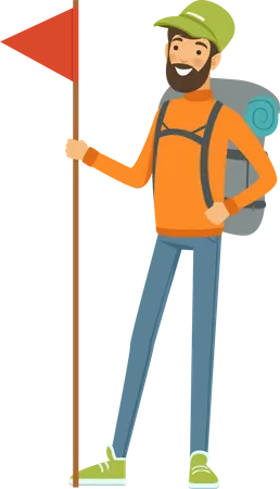 Male hiker with flag  Illustration