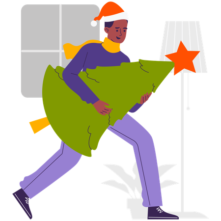 Male Hold Christmas Tree  Illustration