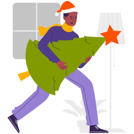 Male Hold Christmas Tree  Illustration